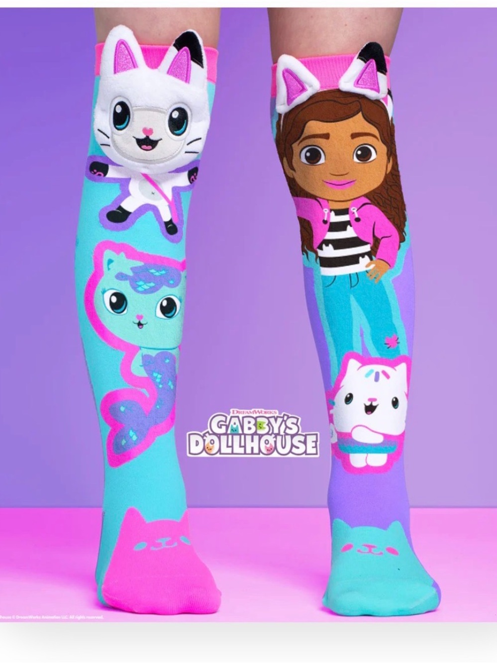MADMIA Gabby Dollhouse Kids' Character Knee High Socks - Teal, Purple & Pink